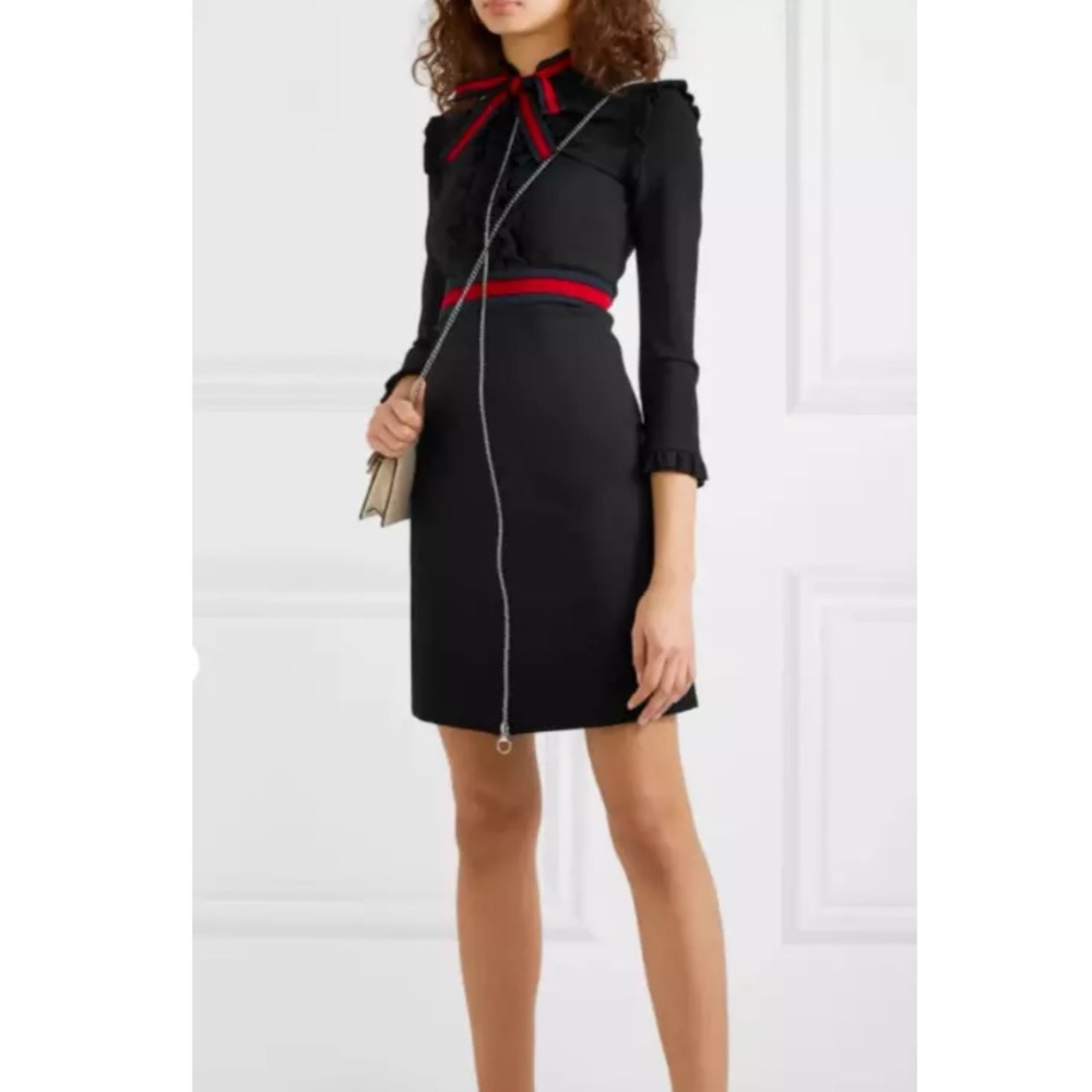 GUCCI Grosgrain Ruffle Bolo Pussybow Cady Dress S - Picture 7 of 13